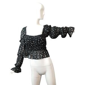 Divided Women's size M Floral Feminine Whimsical Fairy Smocked Peplum Ruffle Top